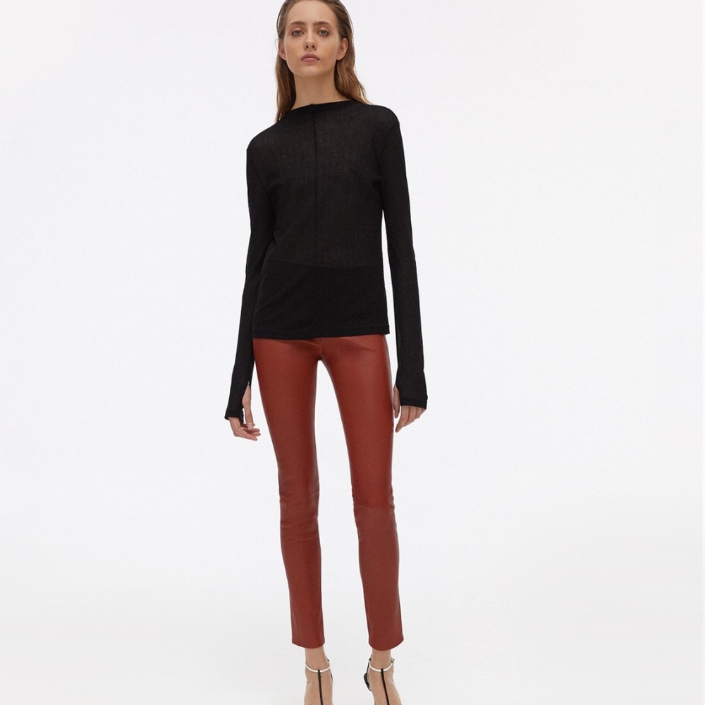 NWT Helmut Lang Stretch Leather Leggings in Cinnamon Brown, Size 8